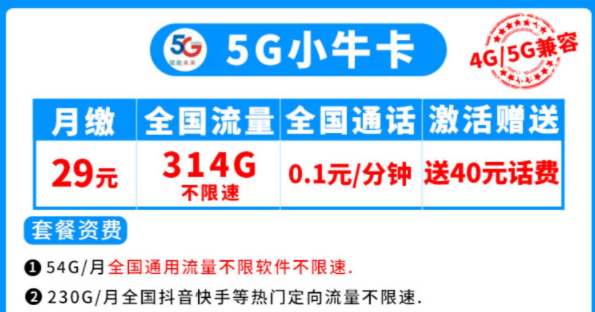 電信5G流量卡套餐推薦 小?？?00多G全國不限速流量首月免租手機(jī)卡