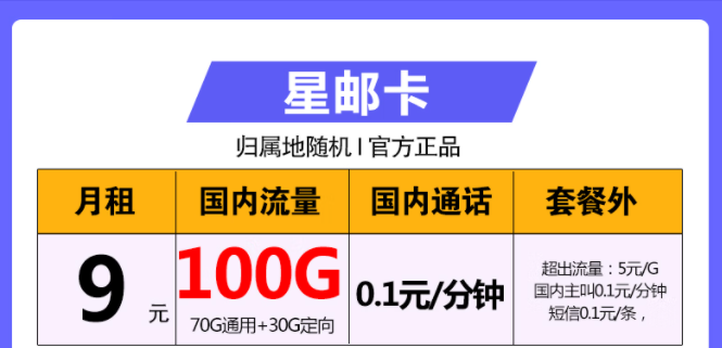 中國(guó)電信星郵卡、海角卡、摩羯卡套餐詳情介紹 最低僅需9元包100G全國(guó)大流量