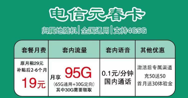 電信19元純流量卡套餐推薦 元春卡、錦鯉卡19元大流量不限速全國通用