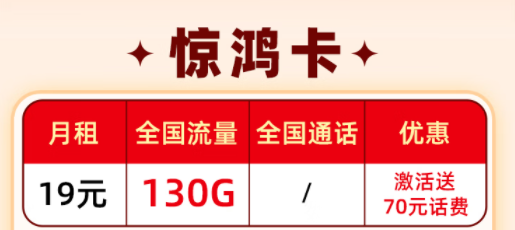 電信20年長期優(yōu)惠套餐|電信驚鴻卡、羽軒卡|首月免費(fèi)使用