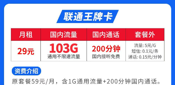 流量最多最便宜的是什么套餐？聯(lián)通王牌卡29元103G|聯(lián)通春風(fēng)卡、秋雨卡|低月租大流量套餐