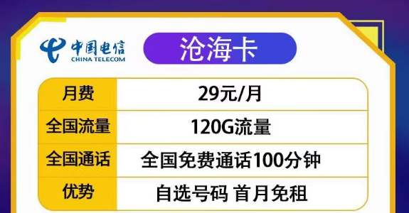 29元滄?？?20G流量+100分20年長期套餐|29元豐登卡100G+首月免費