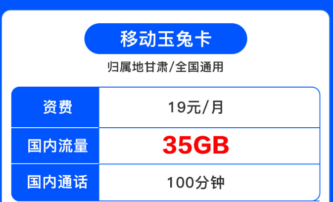 歸屬地為甘肅的移動流量卡|移動19元套餐|移動月兔卡、移動月兔卡