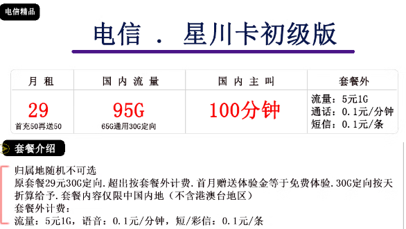 電信星川卡初級、中級卡|29元、39元|大流量免費(fèi)領(lǐng)！